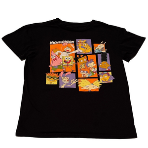 Nickelodeon 90s Cartoon Collage Graphic Tee Black Sz L Kids